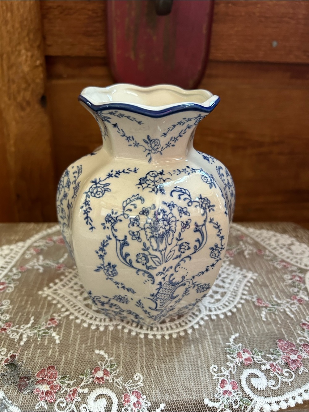 Blue and White Floral Ceramic Vase - Classic Home Accents